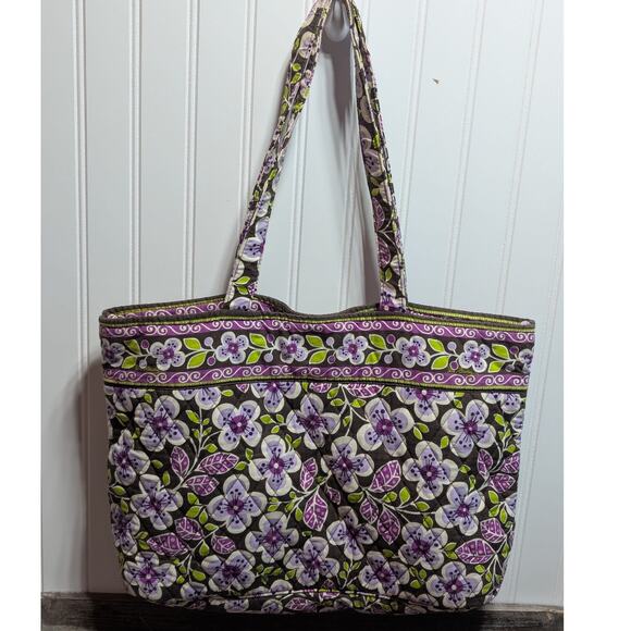 Vera Bradley Plum Petals Pockets Purple Floral Tote Bag 12"x12"x5" - Picture 1 of 3